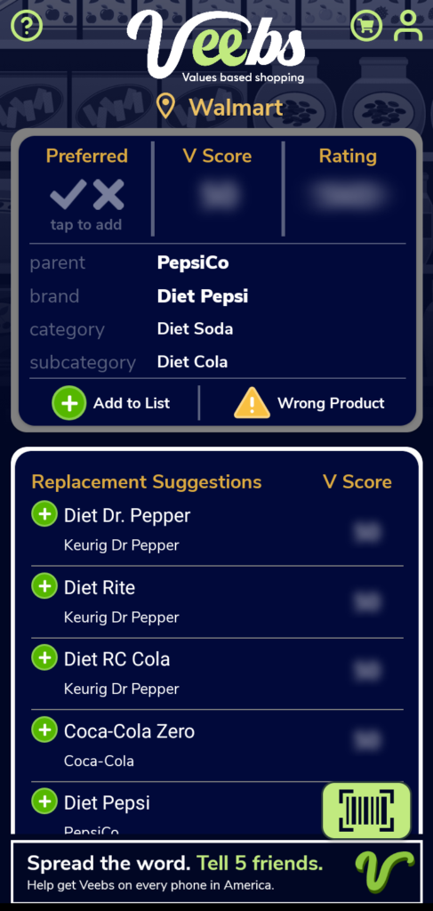 Scan Results Screen Veebs